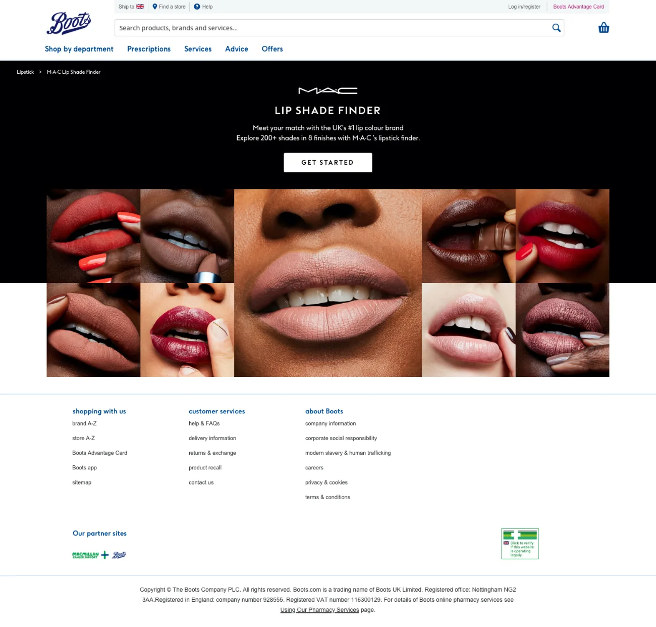 Lip shade finder grid screen