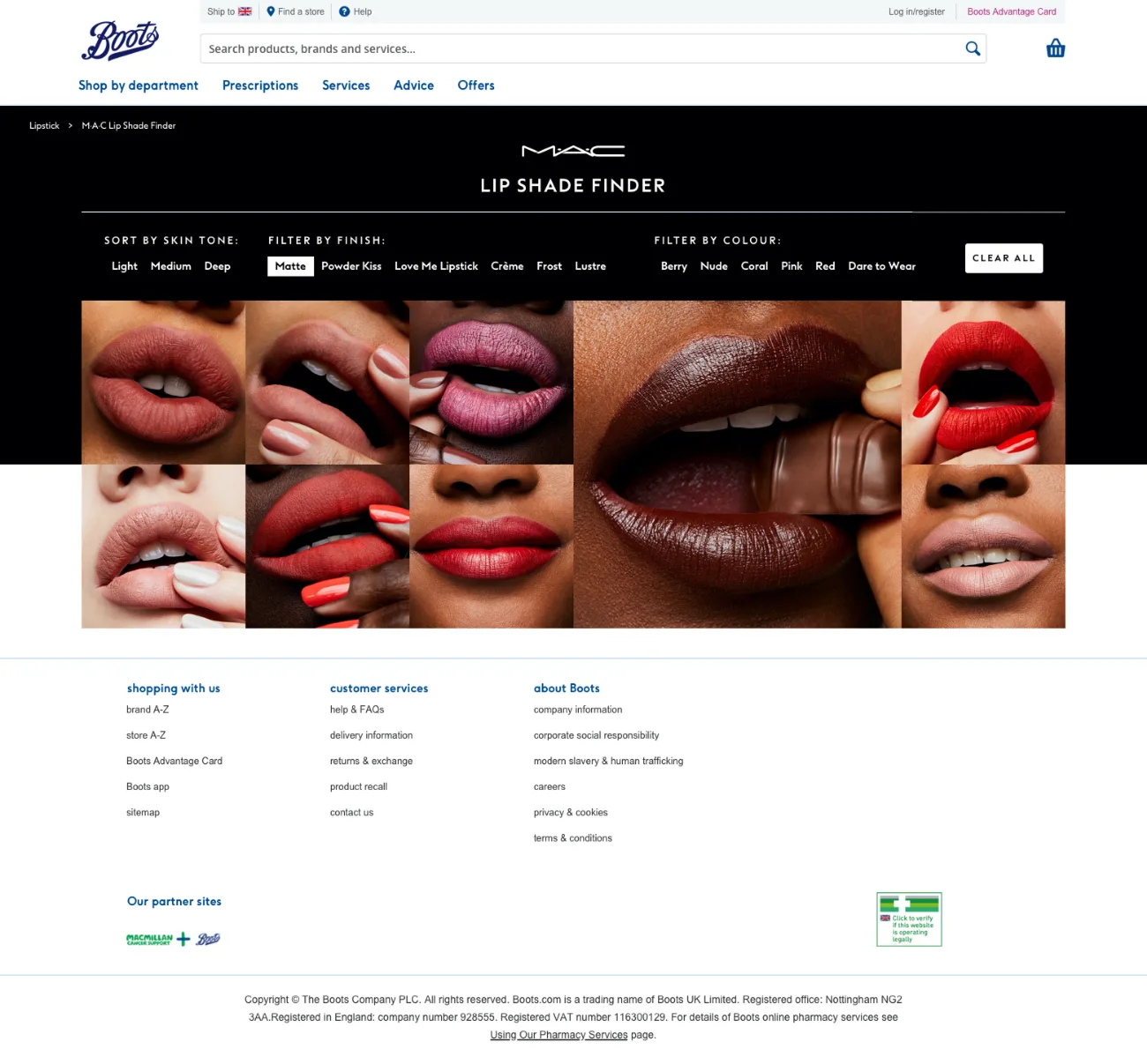 Lip shade finder hover state screen