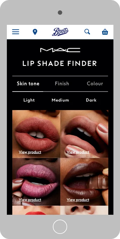 Mobile lip shade finder colour filter