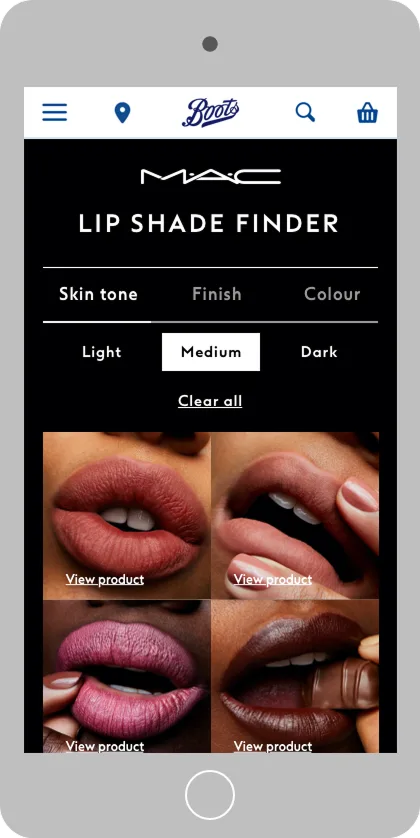 Mobile lip shade grid