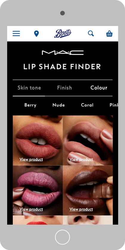 Mobile lip shade finder filters