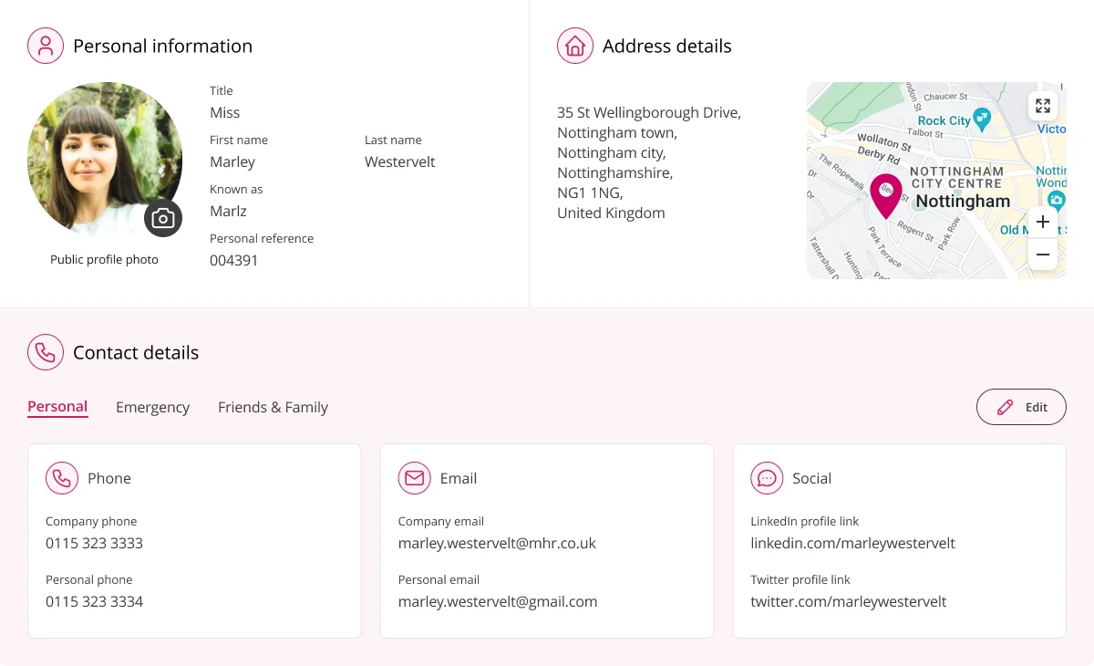 Personal details page