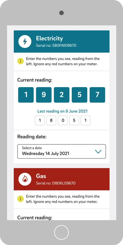 E.ON mobile confirmation that a reading was already submitted today