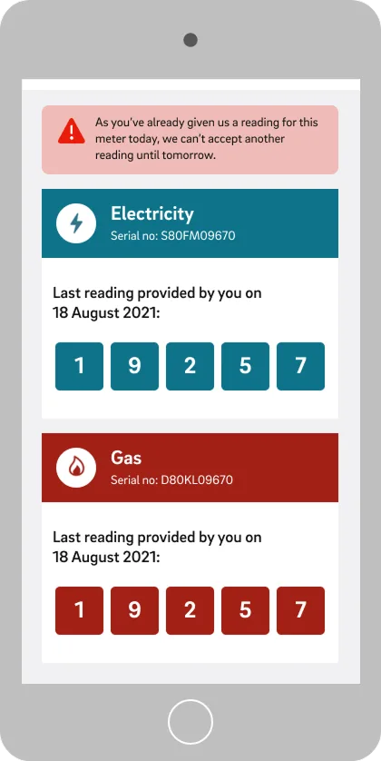 E.ON mobile current reading entry screen