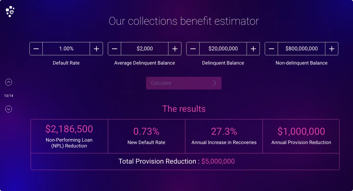 Collections benefit estimator with four inputs and results